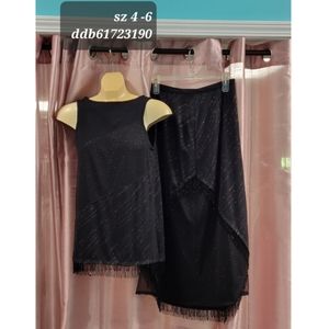 Size 4-6 2 pieced Black beaded fringed top and skirt